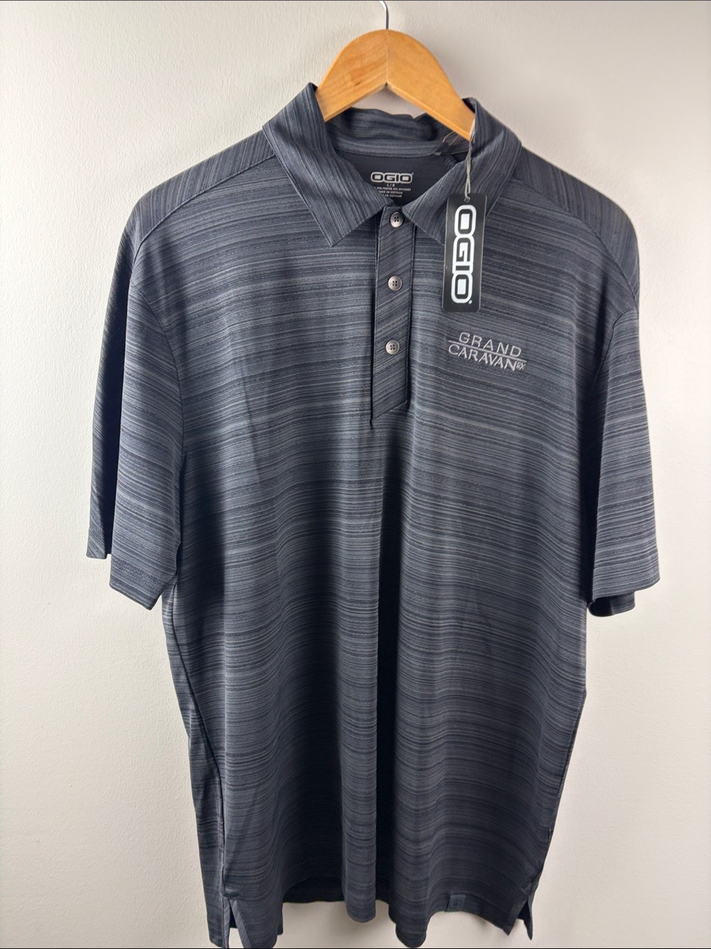 New! OGIO Grand Caravan Men's Gray/black Striped Polo